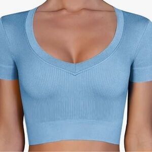 V-Neck Ribbed Knit Fitted T-Shirt